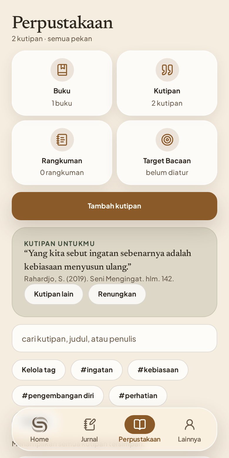 Layar Perpustakaan: tambah kutipan, buku, dan kutipan untukmu